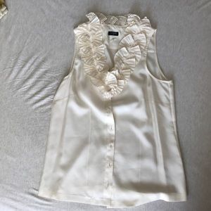 J Crew Ivory silk ruffle collar shell